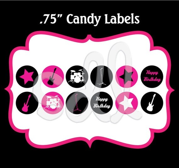 PRINTABLE PDF Rock Star Theme Birthday Party Candy Labels .75" Il_570xn
