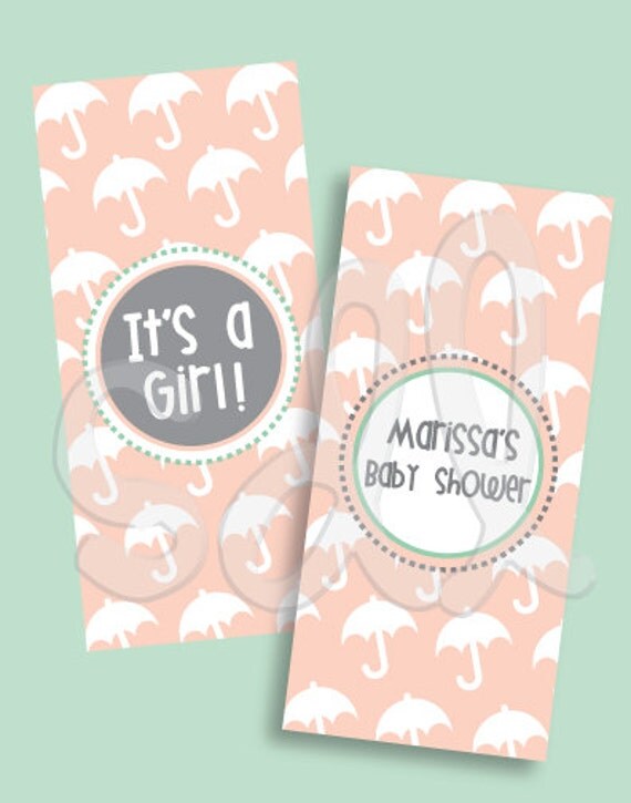 PRINTABLE PDF Pink Umbrella Its a Girl Custom Baby Shower Mini Candy Wrapper Labels Il_570xn