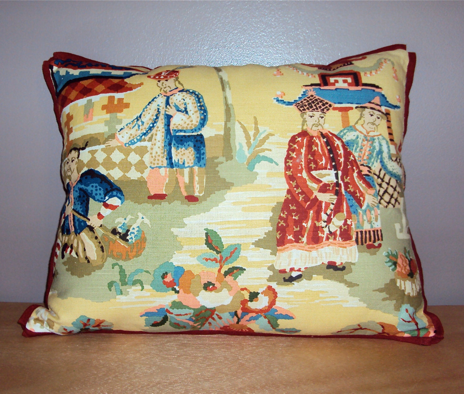 20x16 Linen Lumbar Pillow Brunschwig and Fils Chinoiserie Fabric - Insert Included