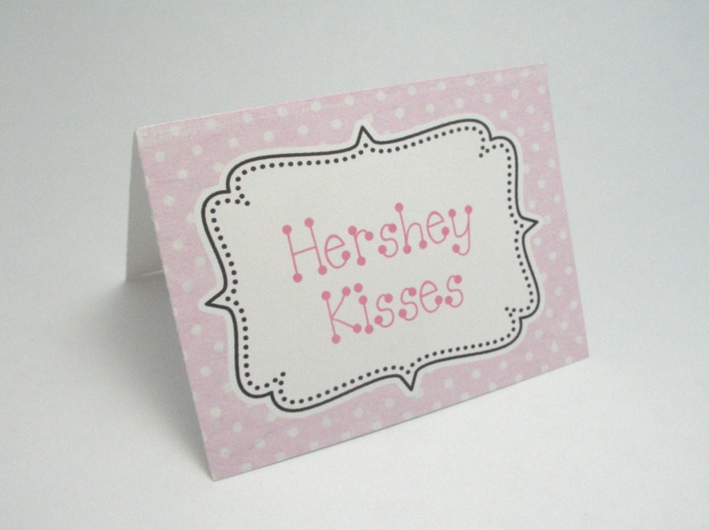 Baby Girl Pink polka dot food tent cards - Place cards -  Food signs