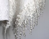 Nuno Felted Scarf Wrap Fur Free Ahimsa Wedding White Long Pure Alpaca Kid Mohair Silk Wrap OOAK