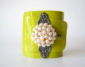 lime green patent leather cuff bracelet - adjustable - new style