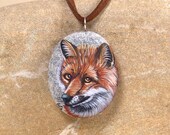 Red fox, hand painted rock pendant