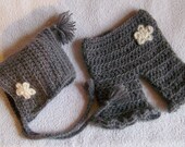 Newborn crochet baby pants and hat longies photo prop you pick the colors and size 3 months ready to ship