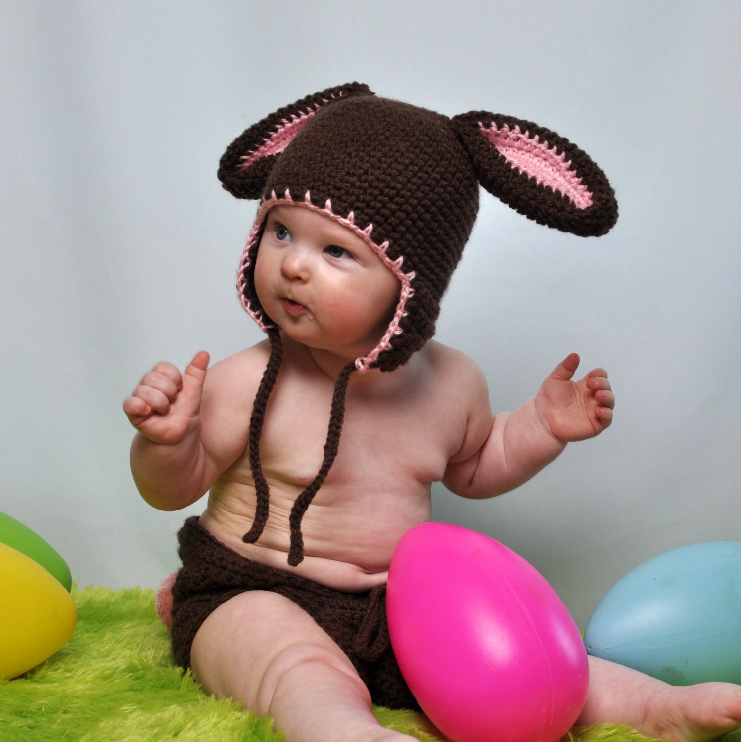 Bunny Hat  Baby Rabbit earflap Hat  in size 6 to 12 months