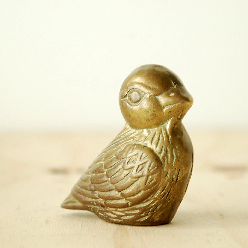 Vintage Brass Chickadee Figurine