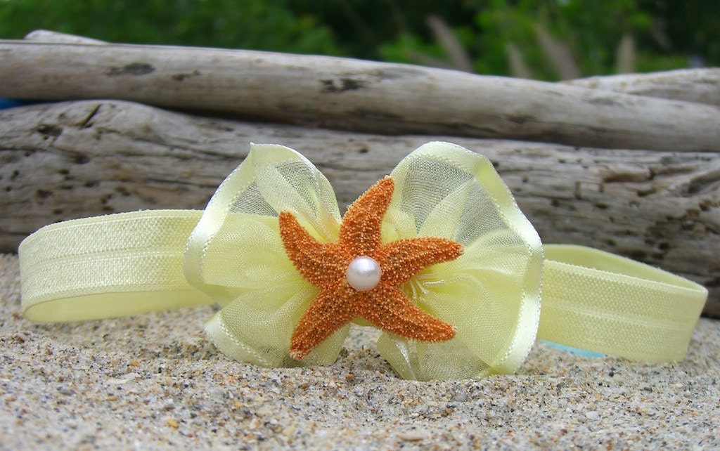 Starfish Baby Headband-YELLOW-Starfish Hair,Starfish Headbands,Beach Weddings, Flower Girls, Little Mermaid Costume, Photo Prop