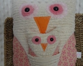 Mommy and Baby Owl Matching Set, Cream Chenille, Pink Minky and Pink Flower Fabric