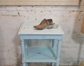 Painted Cottage Chic Shabby Aqua Romantic French Night Table NT92