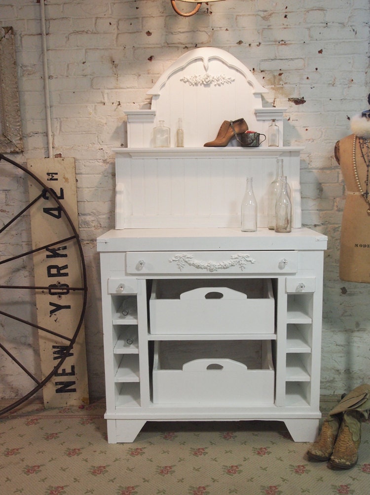Painted Cottage Chic Shabby White Romantic French Farmhouse Wine Cabinet CC28