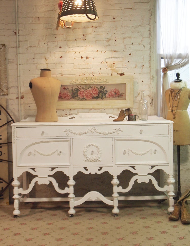 Painted Cottage Chic Shabby White Romantic Server / Buffet SV29