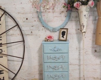 Painted Cottage Chic Shabby Aqua Romantic French Night Table NT141