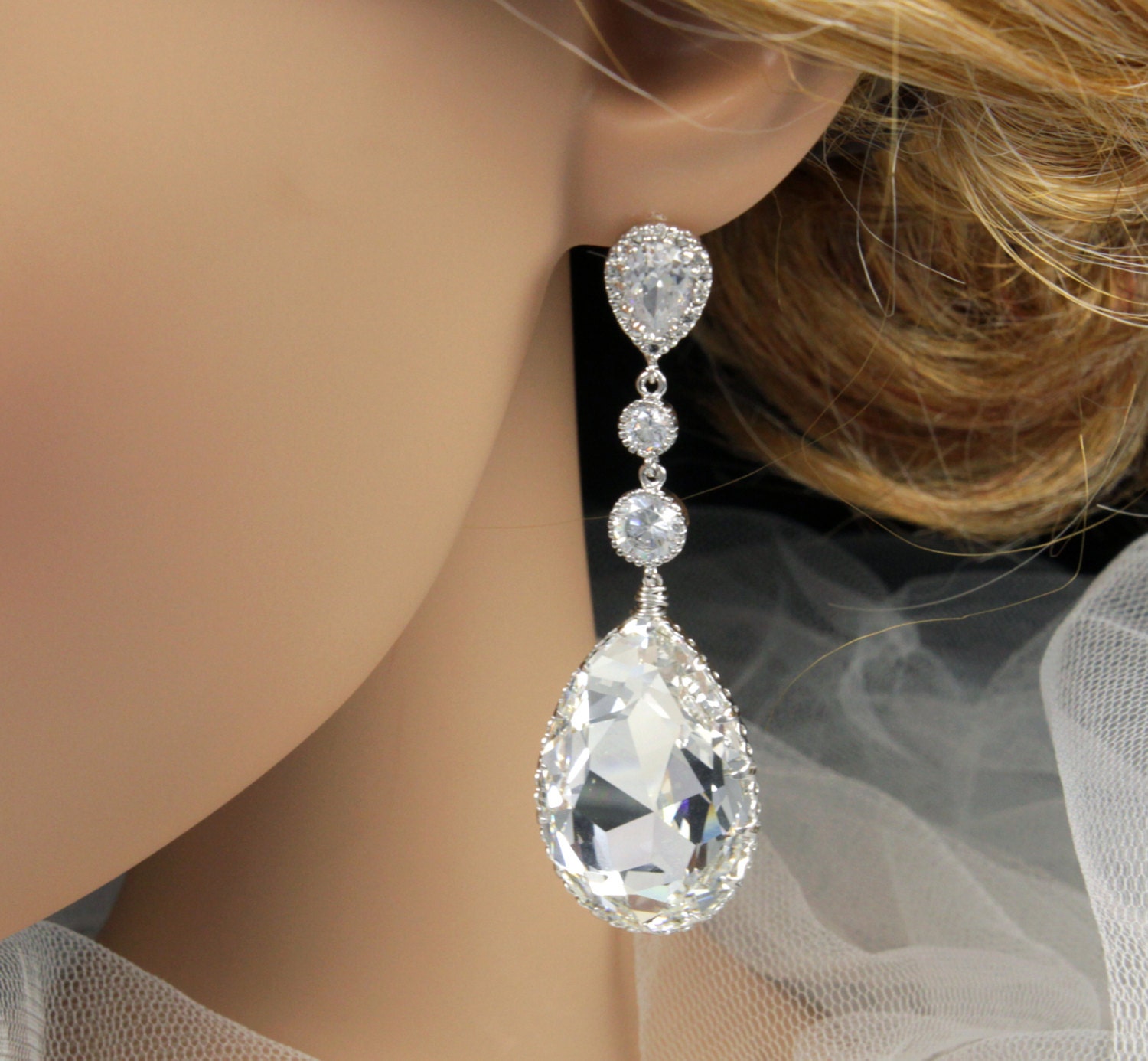 10% OFF Set of (3) Julia - Wedding Jewelry, Bridal Earrings, Bridesmaid earrings, Cubic Zirconia Ear Posts with Swarovski Crystal