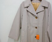 Weekend Sale - vintage 70s trench coat - Retro Rain Coat blue brown unisex plaid checkerboard gingham