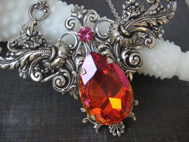 Flashy Large Crystal Necklace  - Vintage Inspired - No 98 - Swarovski Crystal Necklace