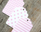 Light Pink Gift Tags in Chevron, Polka Dots and Stripes (set of 18 - 6 of each pattern)