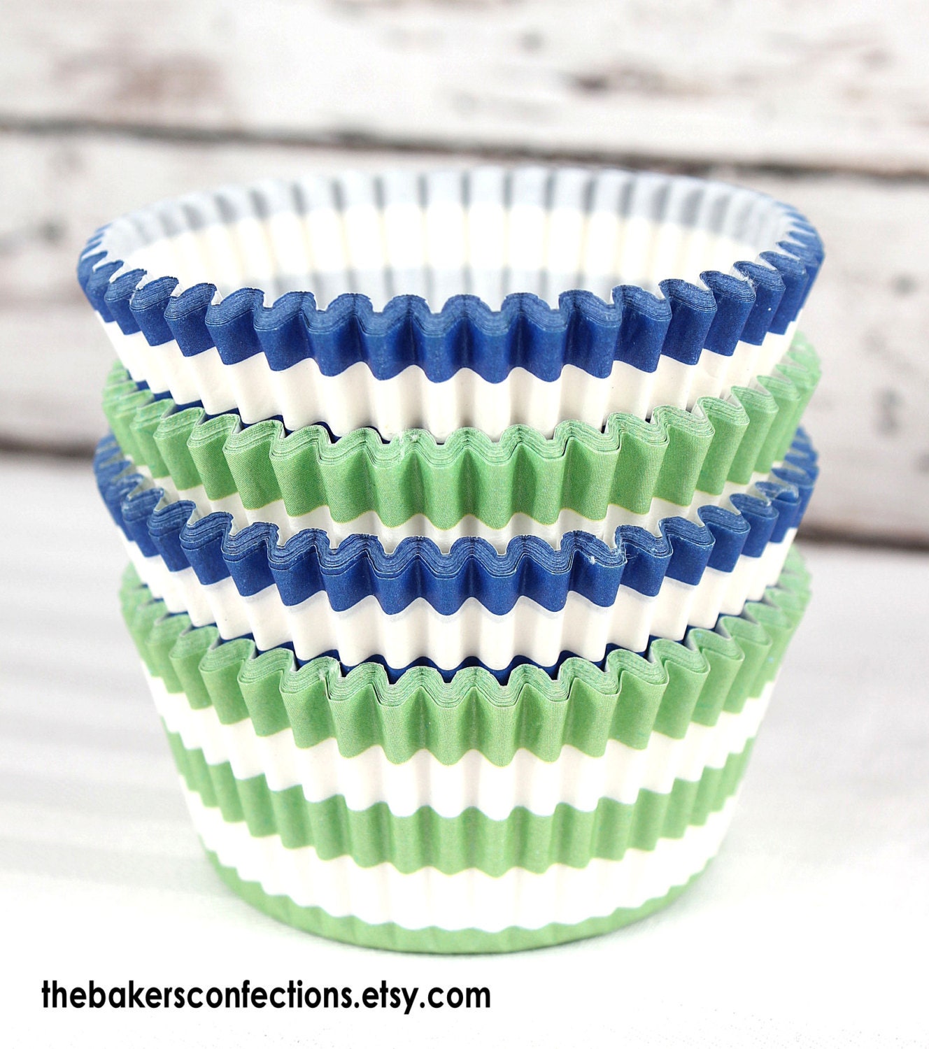 Lime and Blue Rugby Stripe Cupcake Liners, Designer Grease Resistant Liners (50)