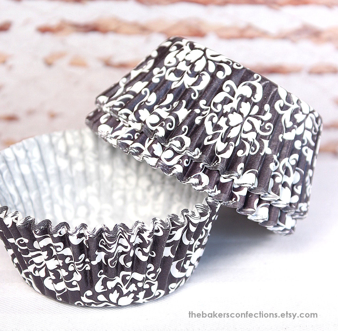 Elegant Black Damask Cupcake Liners, DESIGNER GREASE RESISTANT (50)