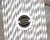 Gray Stripe Paper Straws - Includes Printable DIY Flag Toppers & Pixie Stix Recipe (30 count) Use for Cake Pops and Drink Markers