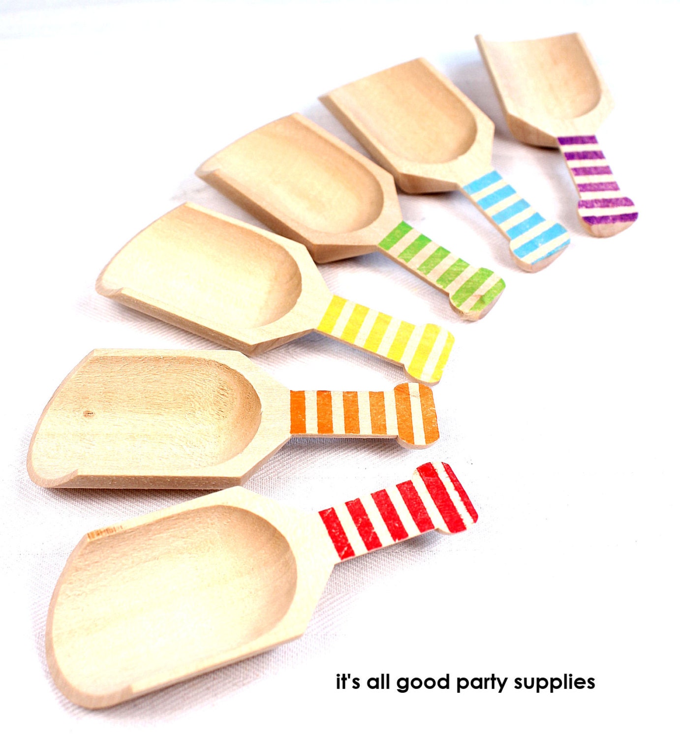 MINI Wooden Sprinkles Scoops in BOYS Rainbow Stripes Colors (set of 6)