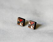 CLEARANCE SALE Square Stud Earrings in Blue and Red