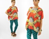 vintage 90s OVERSIZED silk FEATHERS novelty print shirt OSFM