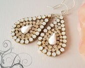 Teardrop Looking Glass Rhinestone Sterling Silver Earrings
