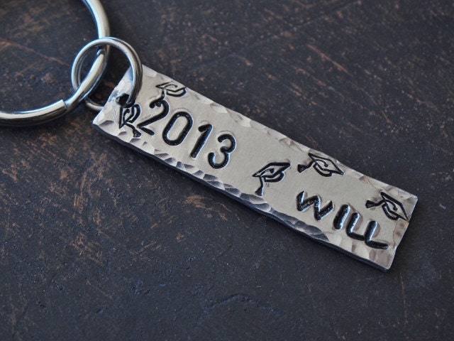 2013 Graduation Keychain, Personalized Graduation Key Chain, Hand Stamped Custom Key Chain