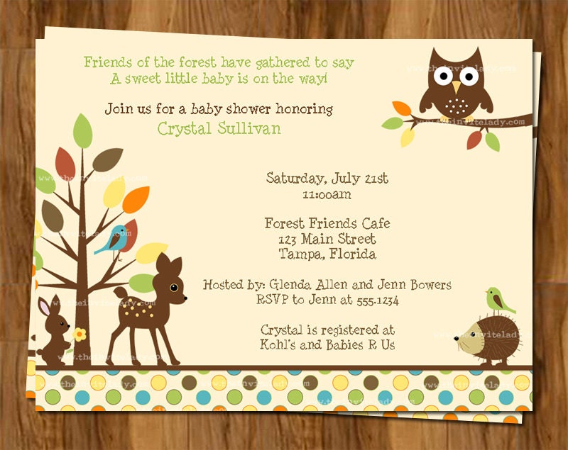 Forest Animals Baby Shower Invitations, Tree-Top Friends Theme, Set of 10 invites and envelopes, FREE shipping