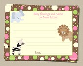 Jungle Advice Well Wishes Cards, Baby Shower Words of Wisdom Cards, Girls, Set of 25 Printed Cards, FREE Shipping