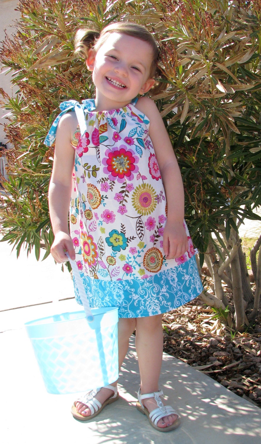Spring Bouquet and Aqua Ikat - Baby Toddler Dress -Perfect for Spring and Summer - Brother Sister Set Available