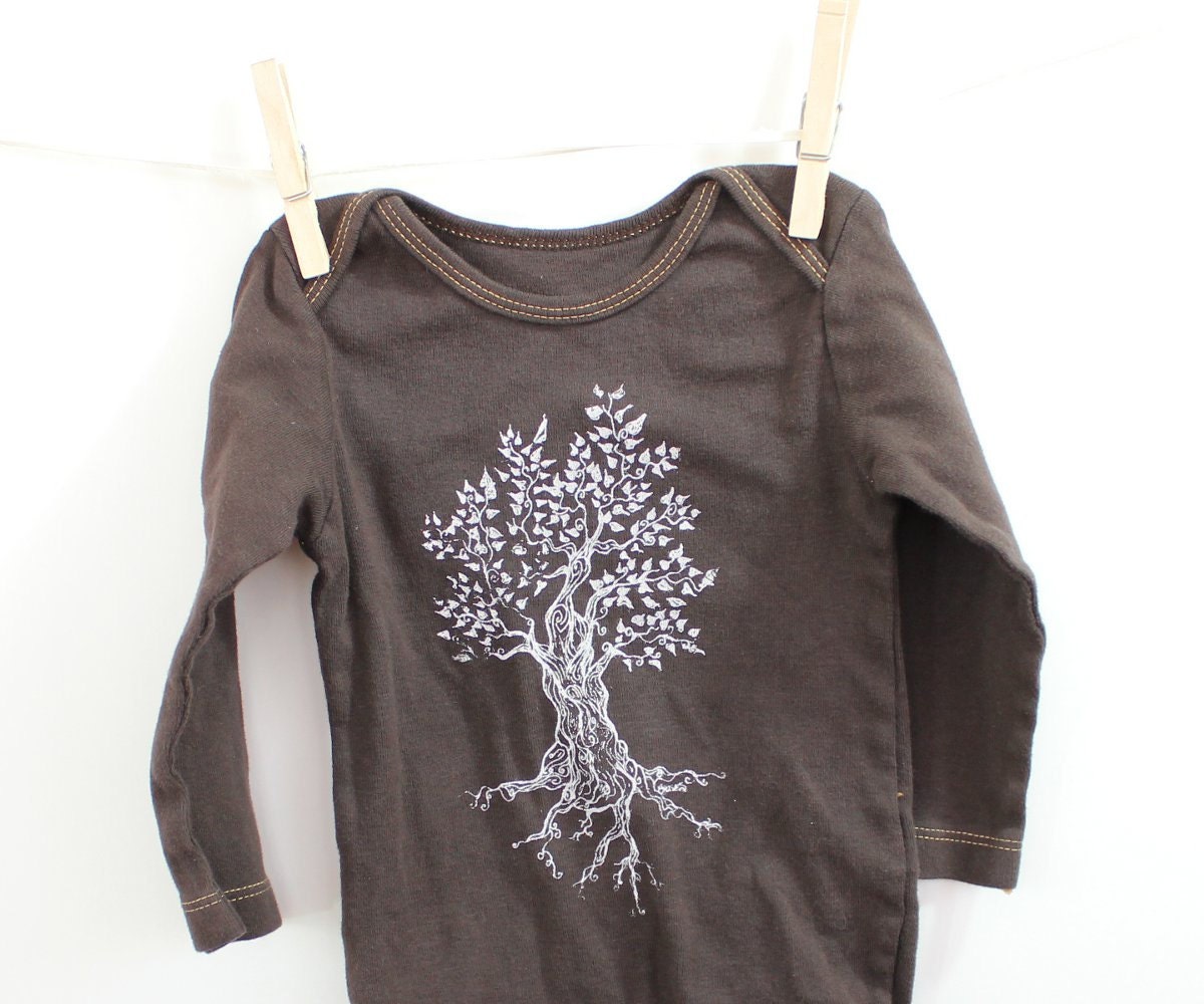 Long Sleeved Tree Onesie, Baby Bodysuit, Brown, Cotton, READY TO SHIP 6 months