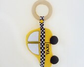 Wooden Teething Ring Car Taxi Plush