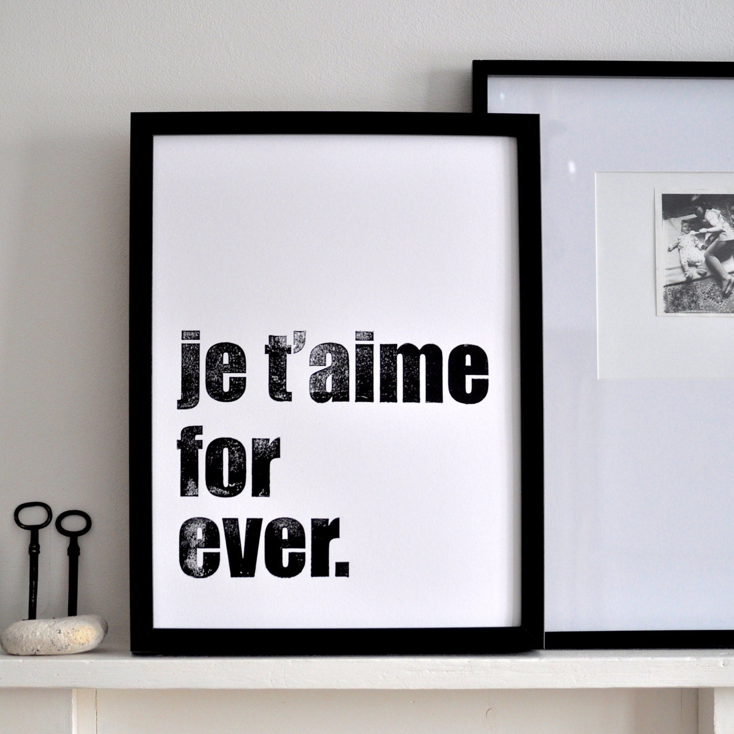 Je t'aime for ever - I love you for ever. Letterpress poster.
