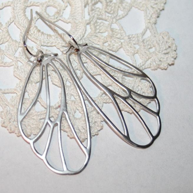 Butterfly Wing Earrings, Silver Butterfly Wing Earrings, Skeleton Wing Earrings, Silver Fashion Jewelry