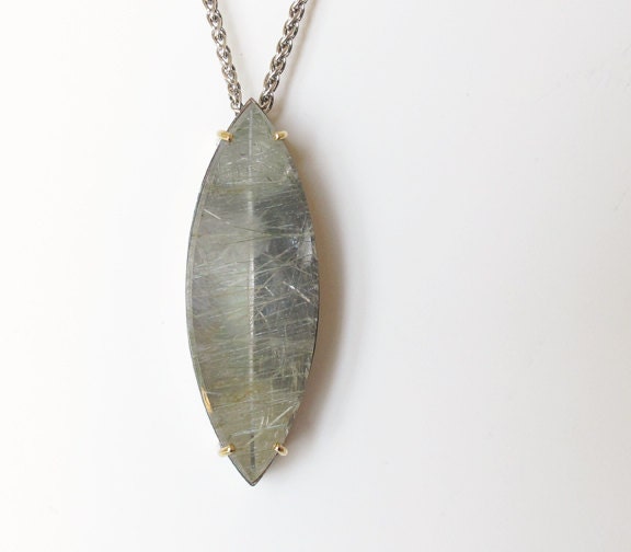 Green Quartz Marquis Talisman Pendant no.14 Oxidized Silver 18k