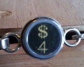 Four and dollar sign typewriter key bracelet