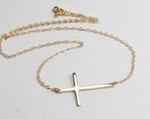 Choose Your Size-- Skinny Sideways Cross,  Gold Filled OR Sterling Silver-- Celebrity Inspired