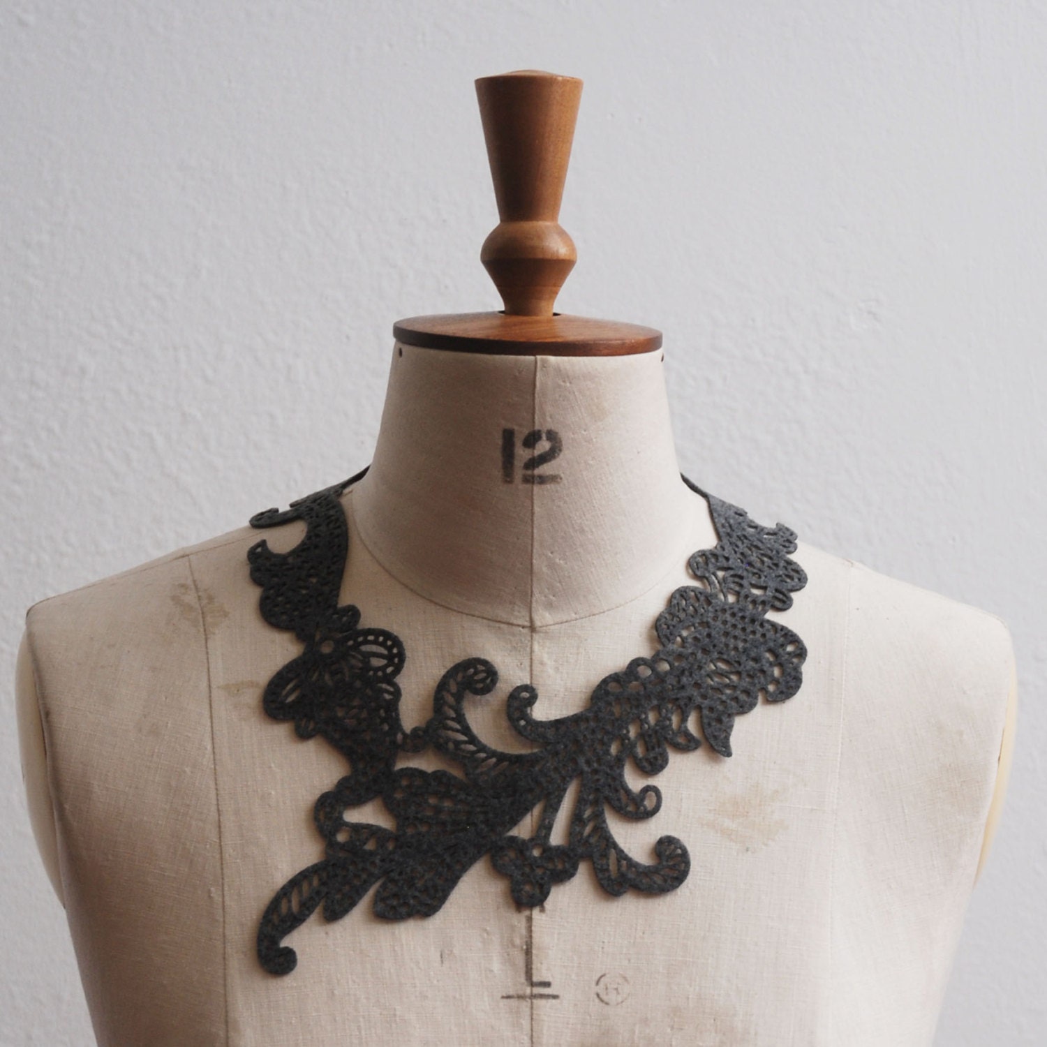 Lace Eco-Necklace - Mid Grey Swirly - Recycled Felt - Delicate Laser Cut