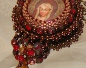 Mother Mary bead embroidery pendant necklace Pamelia Designs