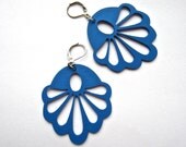 peacock feathers in blue, bright blue  Earrings,  Wood Earrings, like a pheonix, rising for a new beginning....