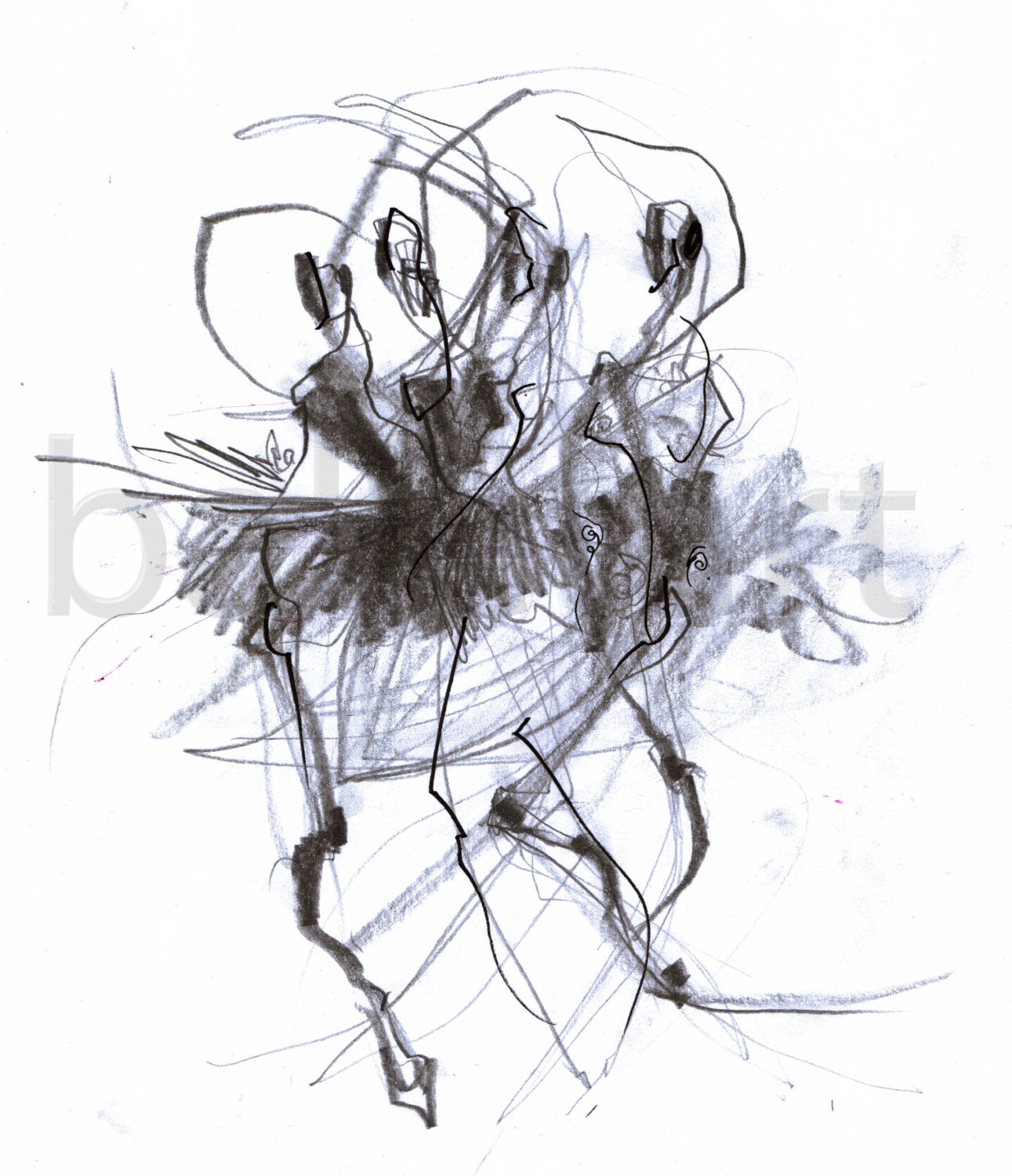 Side effects on ballet - original hand drawing of ballet dancers