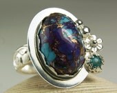 Sterling Silver Mohave Turquoise Ring, Double Stone, Blue Purple Stone, Custom Jewelry