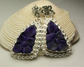 Carved Sugilite Flower Earrings, Sterling Silver, Natural Stone, Handmade Jewelry, Purple Stones