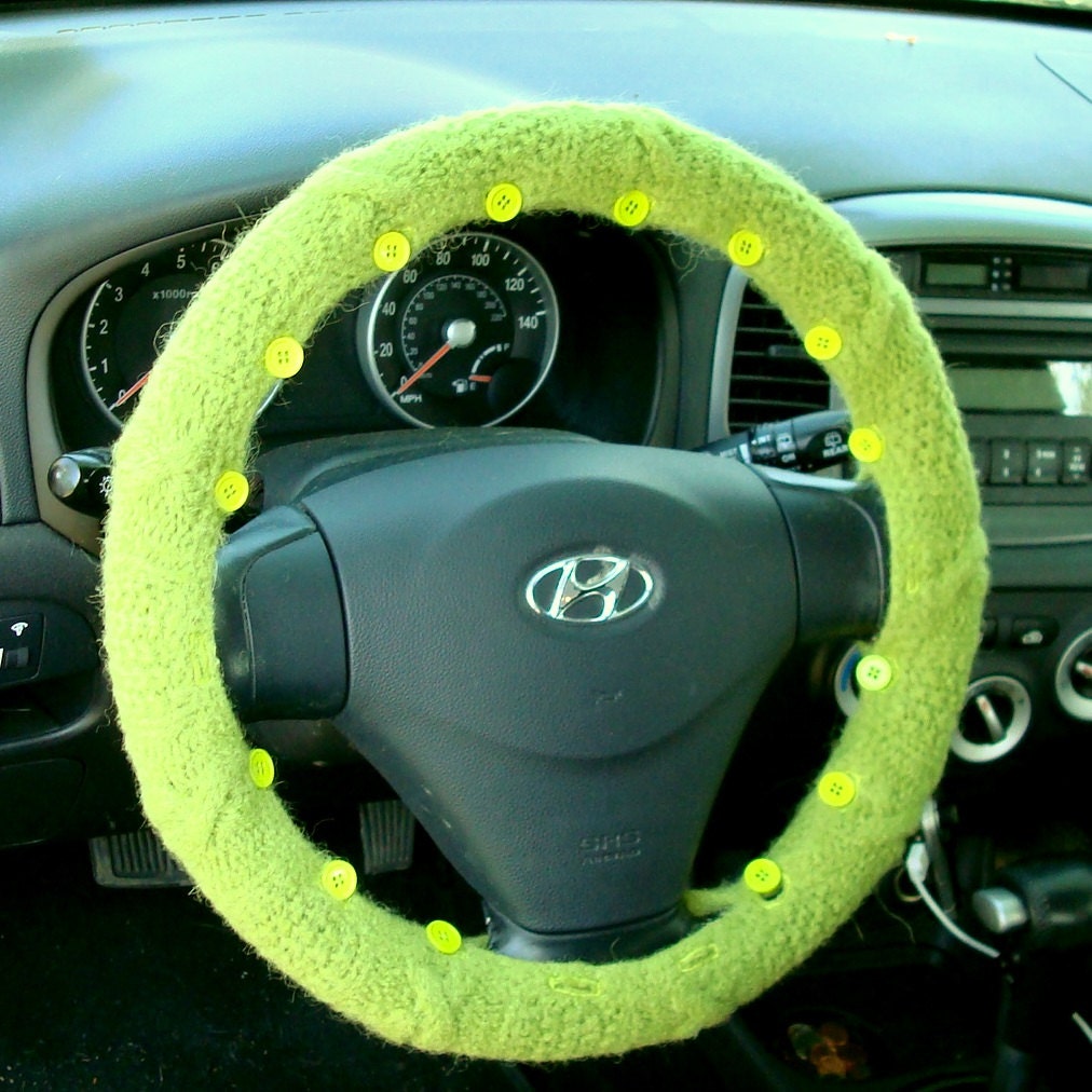 Felted Steering Wheel Cover (Lime Green) with safety rubber backing
