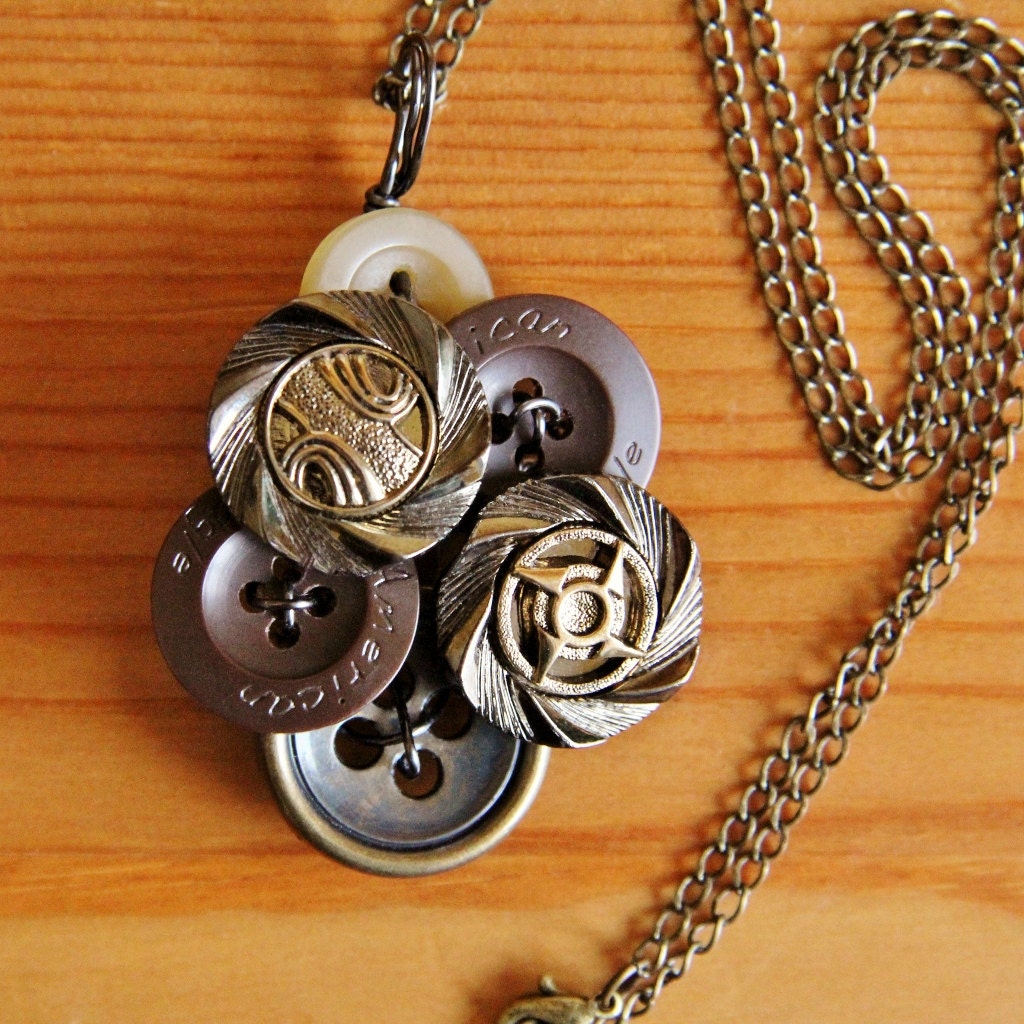 Reclaimed vintage buttons on copper, eco friendly, recycled,