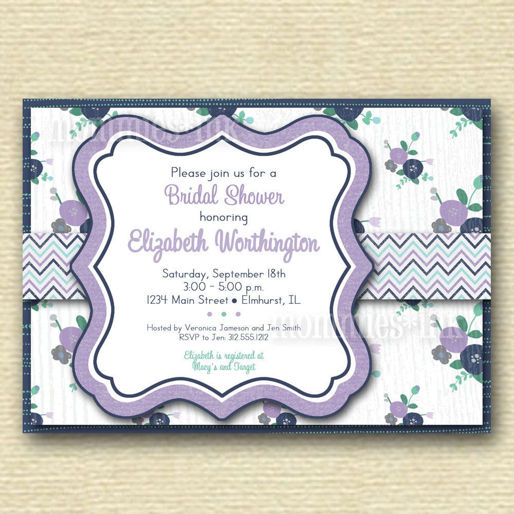 Sweet Posies Bridal Shower Invite - Blue Lavender Aqua - PRINTABLE INVITATION DESIGN Il_570xn