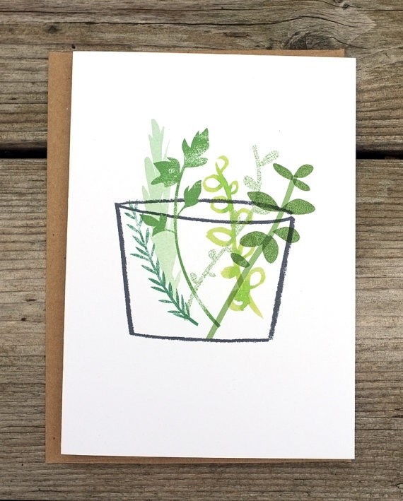set of 6 - fresh herb A6 cards with kraft envelopes