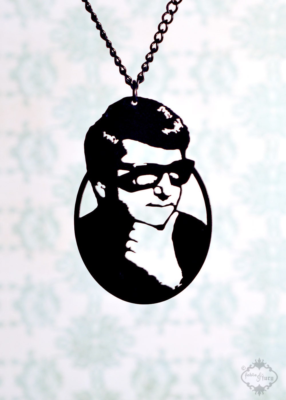 Roy Orbison silhouette, portrait necklace in black stainless steel - music jewelry