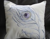 Pillow blue purple lilac peacock feather cushion shams UK designer fabric covers One 18 x 18  inch handmade